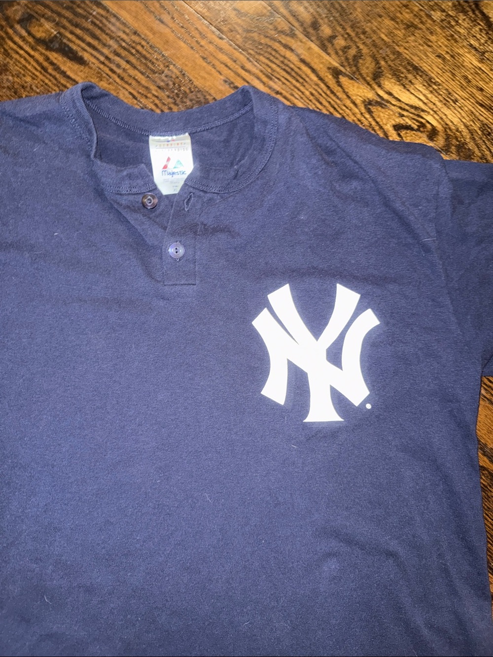 Vintage Majestic New York Yankees Henley Shirt Navy Blue Size XL